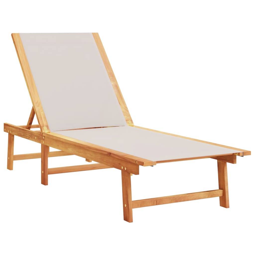 2 pcs Chaises longue | Transat | Bain de soleils gris bois acacia solide et textilène - Image 3