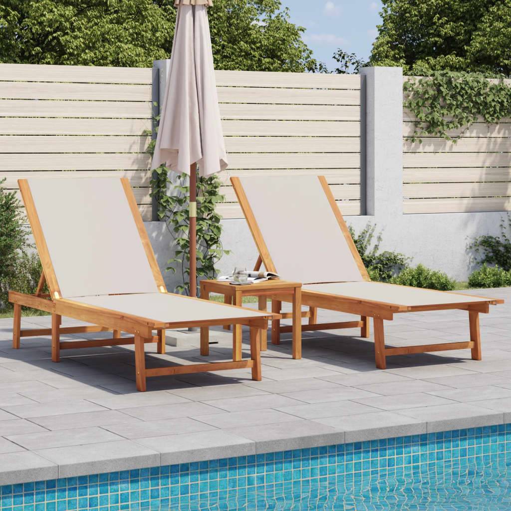 2 pcs Chaises longue | Transat | Bain de soleils gris bois acacia solide et textilène - Image 2