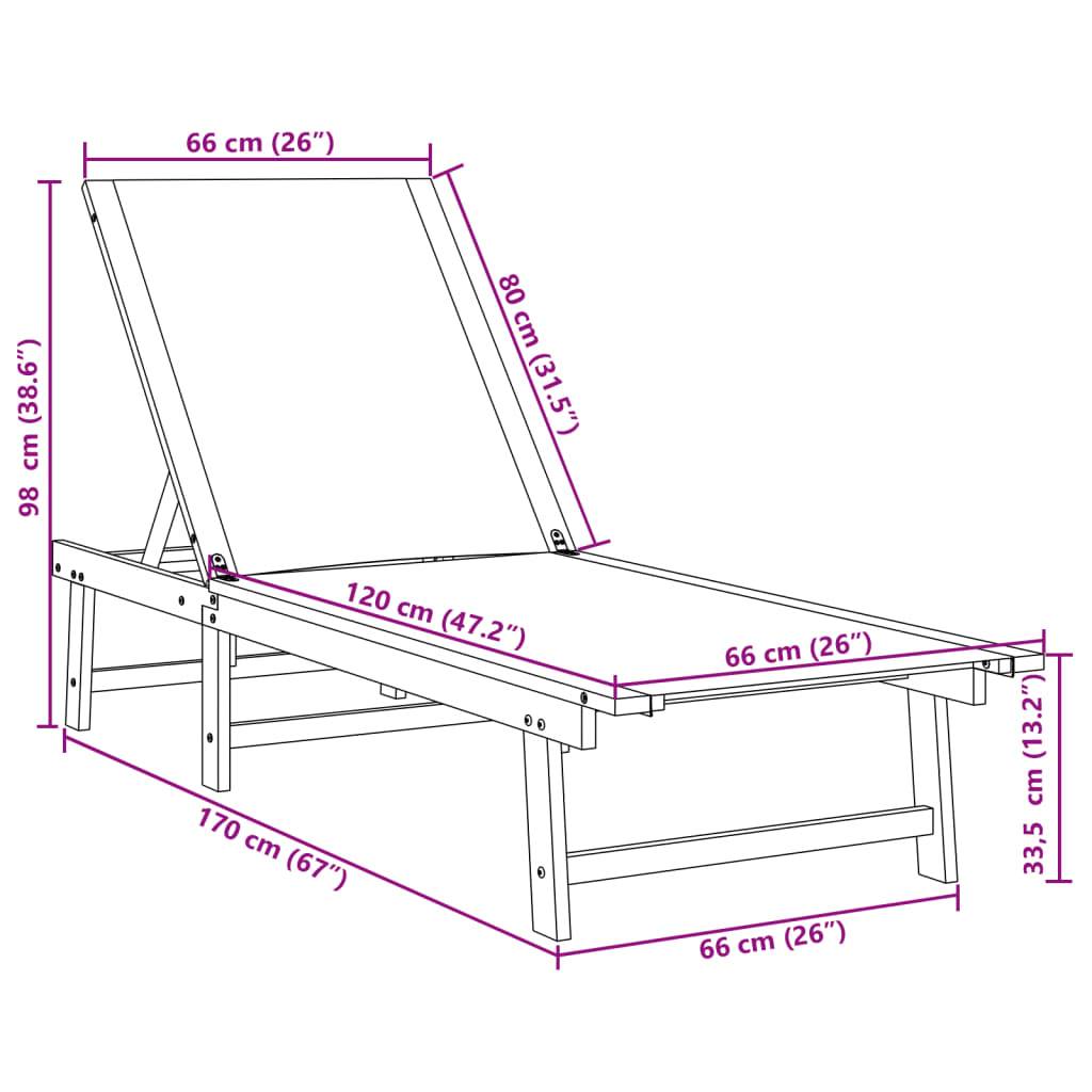 2 pcs Chaises longue | Transat | Bain de soleils gris bois acacia solide et textilène - Image 8
