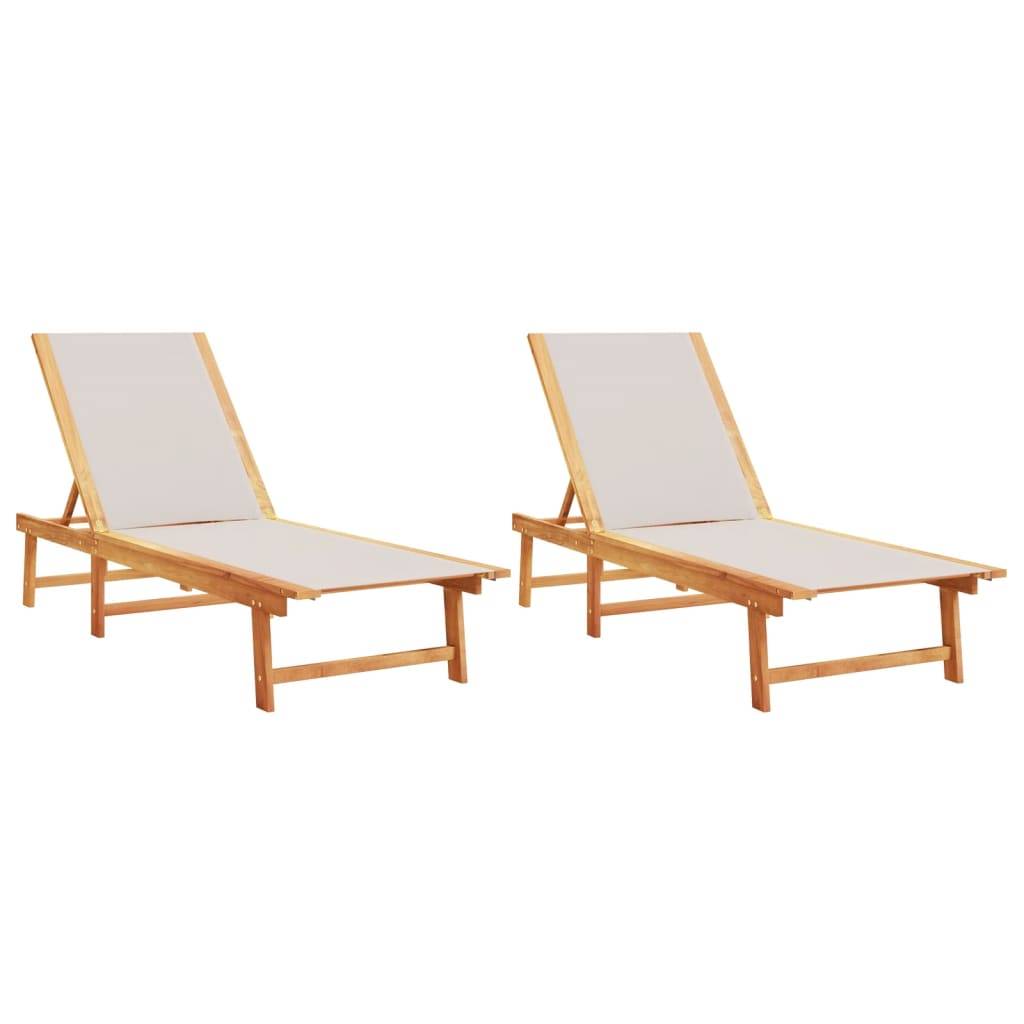 2 pcs Chaises longue | Transat | Bain de soleils gris bois acacia solide et textilène - Image 1