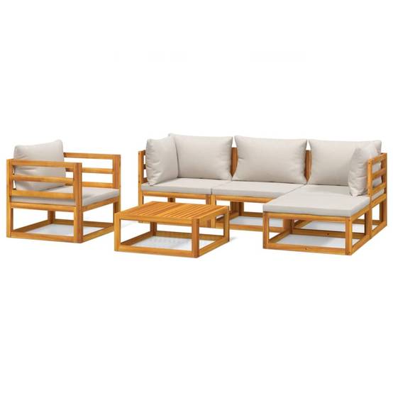 Salon de Jardin 6pcs Bois Acacia Massif Modulable Coussins Gris – ComfortXL Outdoor Living - Image 2