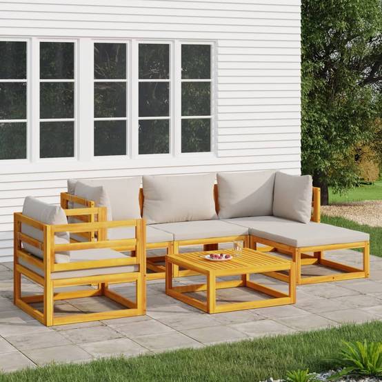 Salon de Jardin 6pcs Bois Acacia Massif Modulable Coussins Gris – ComfortXL Outdoor Living - Image 1