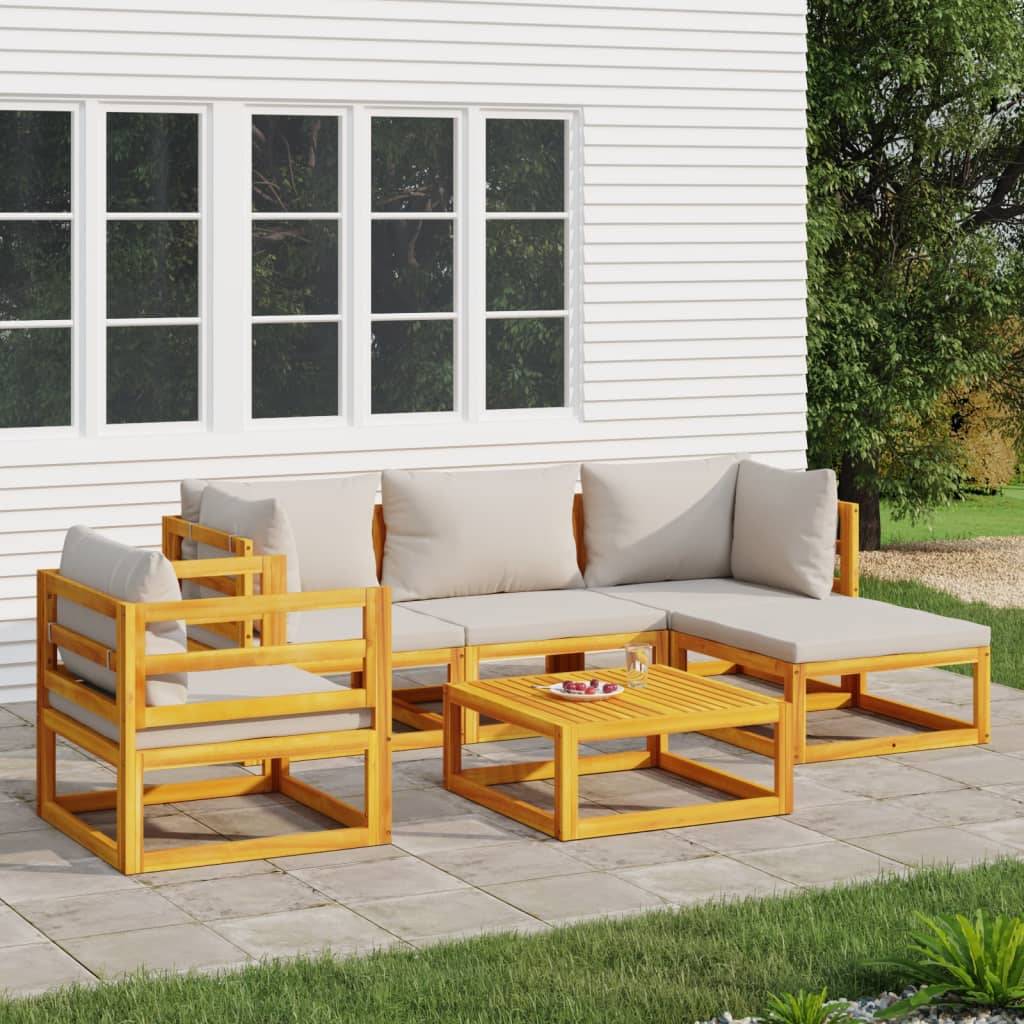 Salon de Jardin 6pcs Bois Acacia Massif Modulable Coussins Gris – ComfortXL Outdoor Living - Image 1