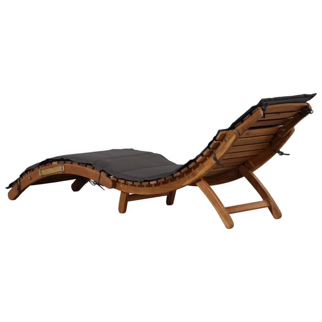 Helloshop26 - Transat chaise longue bain de soleil lit de jardin terrasse meuble d'extérieur avec coussin bois d'acacia solide gris foncé - Imagen 3