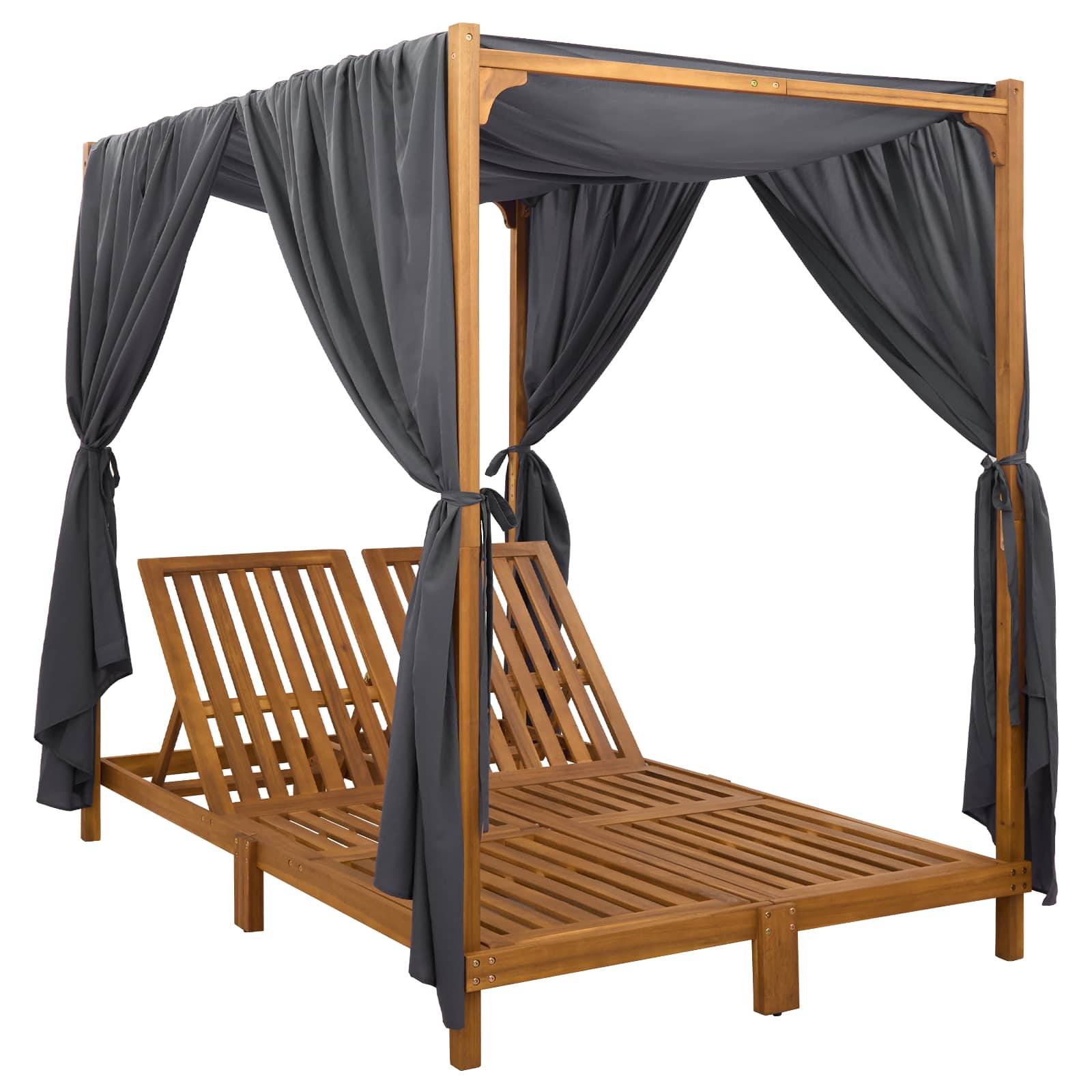 Transat double bois acacia pour terrasse avec auvent réglable gris foncé - ComfortXL Outdoor Living - Image 4