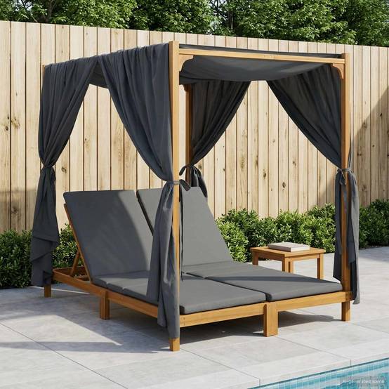 Transat double bois acacia pour terrasse avec auvent réglable gris foncé - ComfortXL Outdoor Living - Image 1