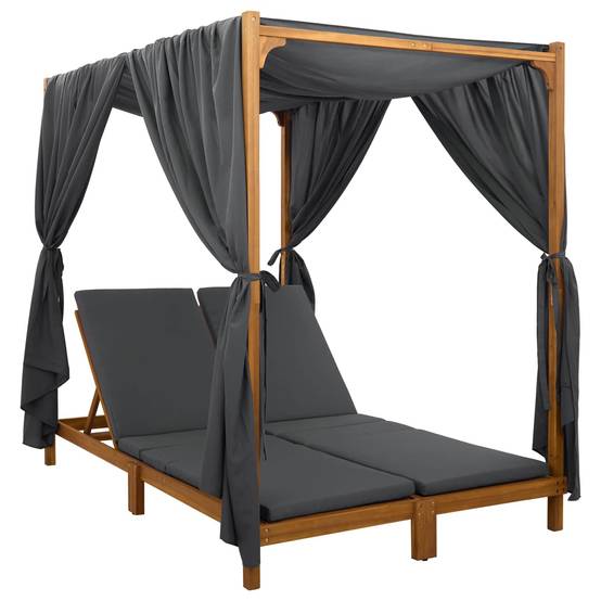 Transat double bois acacia pour terrasse avec auvent réglable gris foncé - ComfortXL Outdoor Living - Image 2