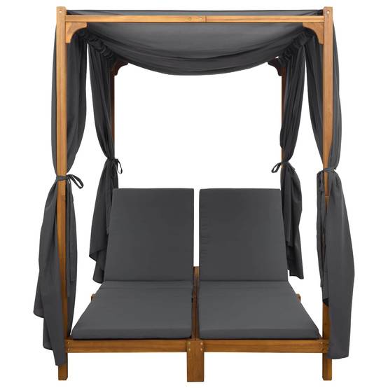Transat double bois acacia pour terrasse avec auvent réglable gris foncé - ComfortXL Outdoor Living - Image 5