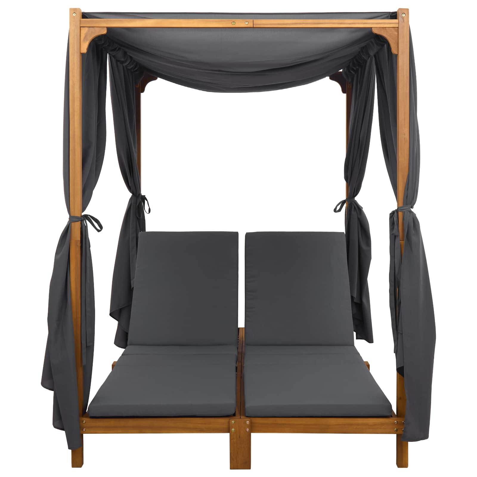 Transat double bois acacia pour terrasse avec auvent réglable gris foncé - ComfortXL Outdoor Living - Image 5