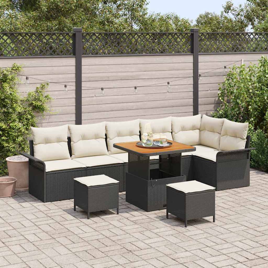 Salon de jardin 8 places Polyrotin et Bois massif Modulable pour Terrasse Noir – ComfortXL Outdoor Living - Image 1