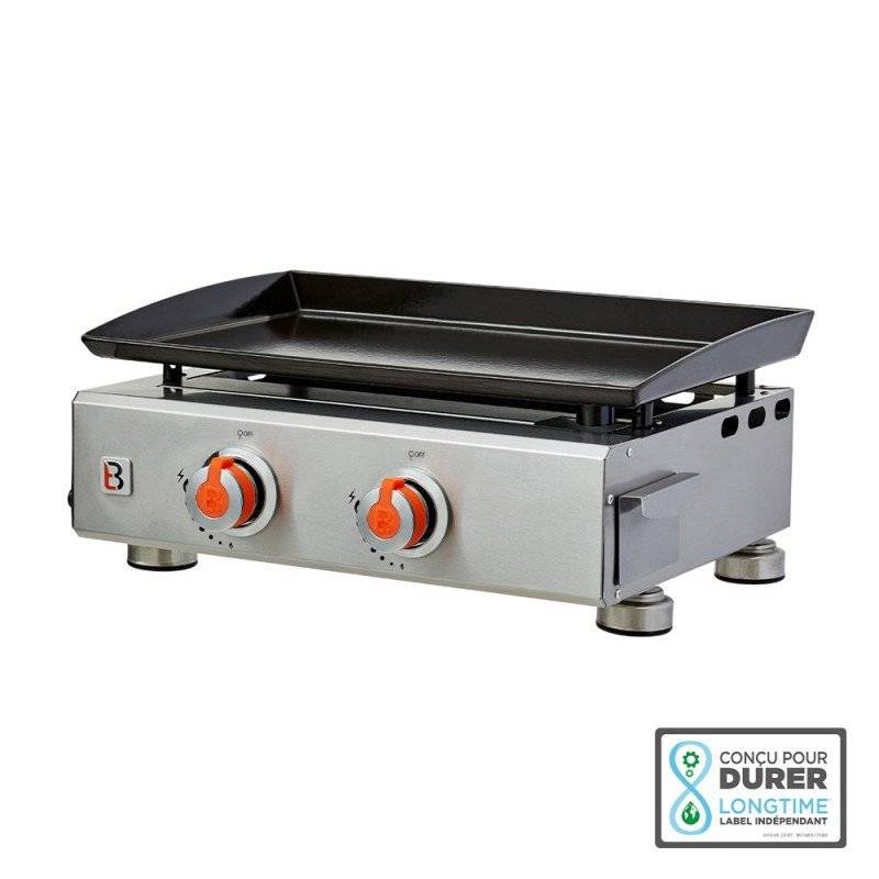 Brasero - Plancha à gaz Alicia II Inox 2 feux - BRASERO - 2 brûleurs - 52 x 34 cm - Plaque acier émaillée - Jusqu'à 8 convives - 5 kW, Grise - Image 2