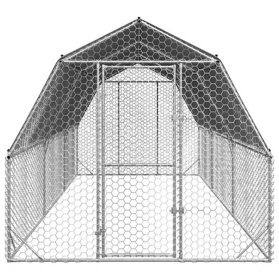 Enclos poulailler 15 m² acier galvanisé avec toit de protection pour jardin Argent – ComfortXL Outdoor Living - Image 3