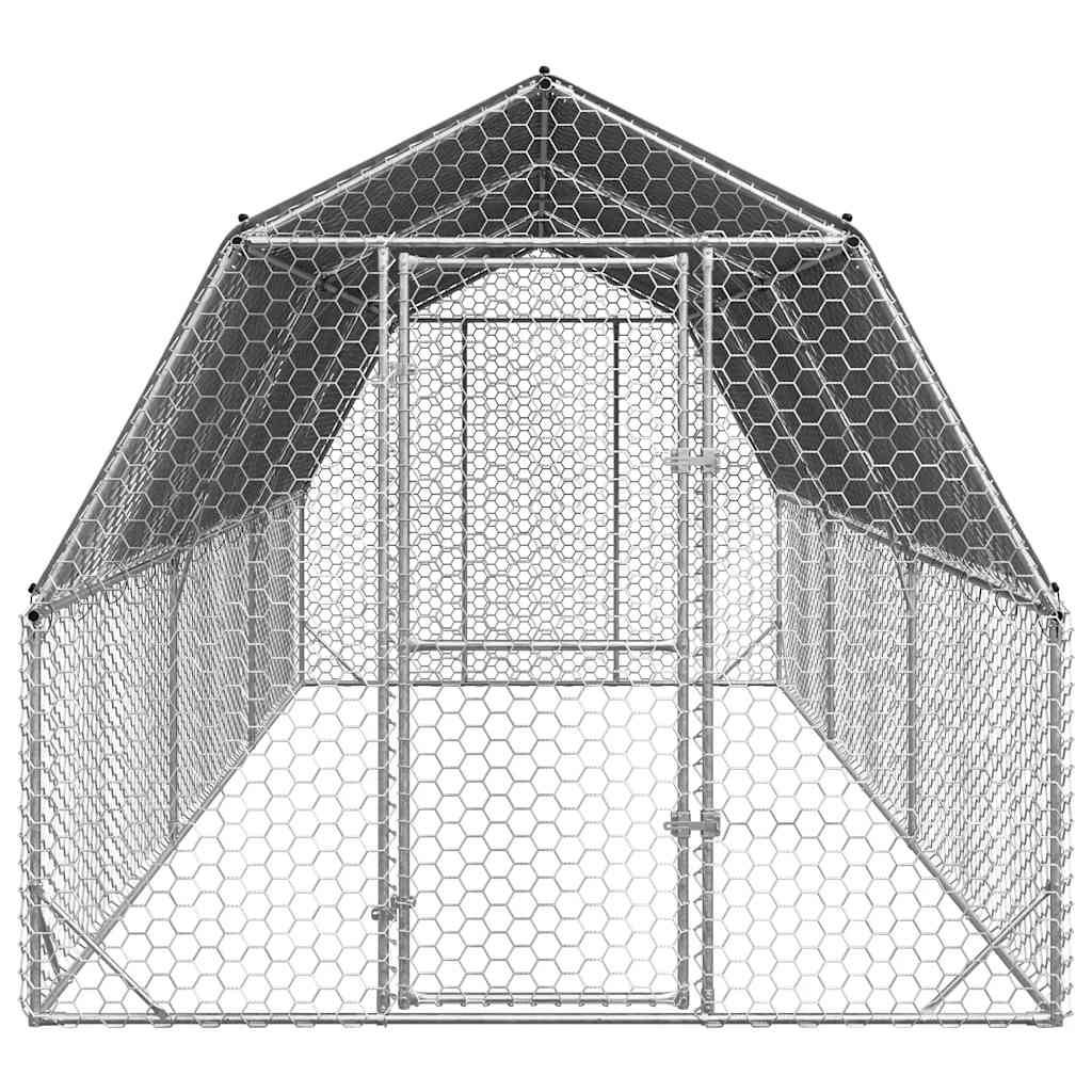 Enclos poulailler 15 m² acier galvanisé avec toit de protection pour jardin Argent – ComfortXL Outdoor Living - Image 3
