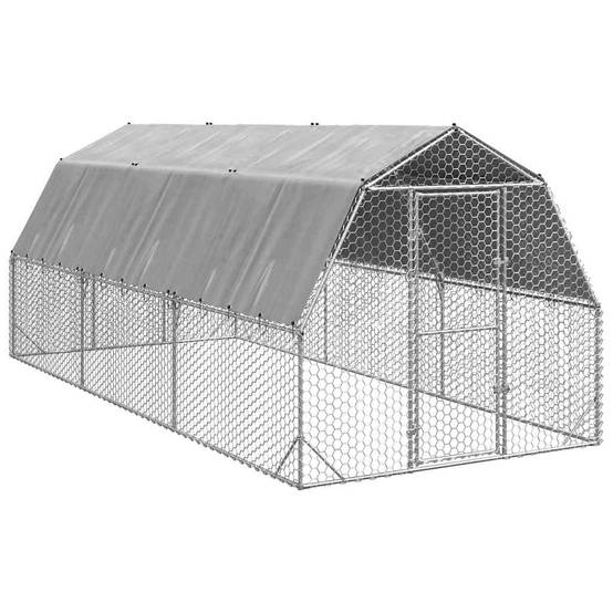 Enclos poulailler 15 m² acier galvanisé avec toit de protection pour jardin Argent – ComfortXL Outdoor Living - Image 1