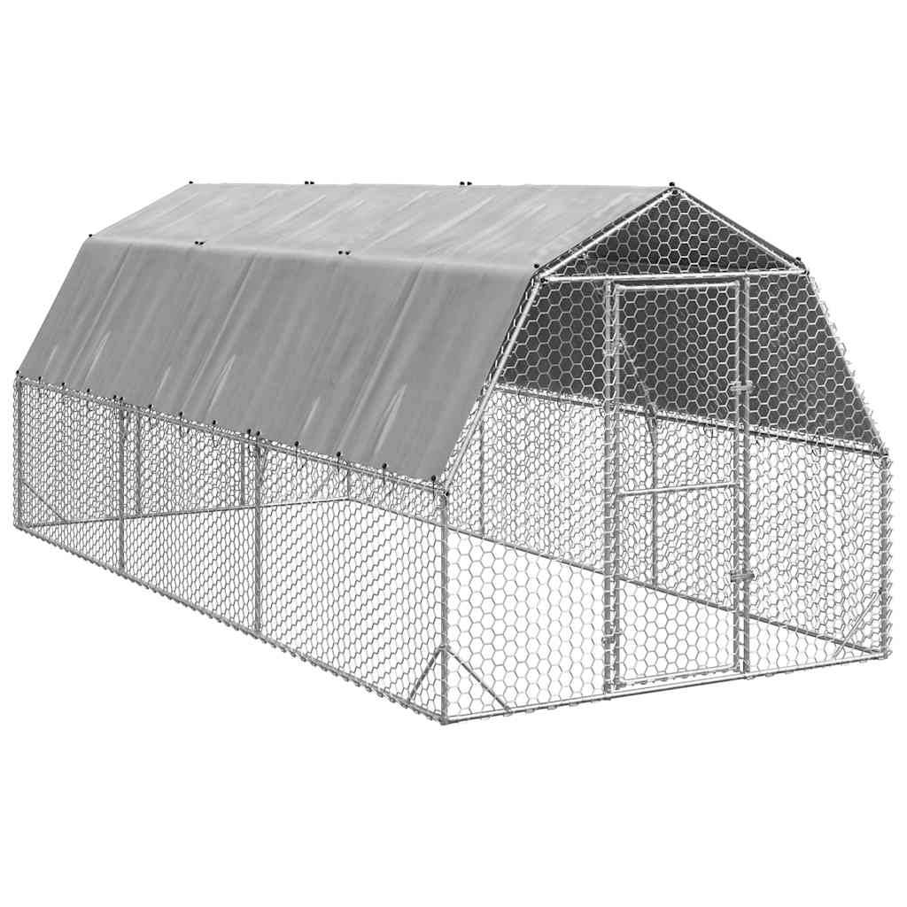 Enclos poulailler 15 m² acier galvanisé avec toit de protection pour jardin Argent – ComfortXL Outdoor Living - Image 1