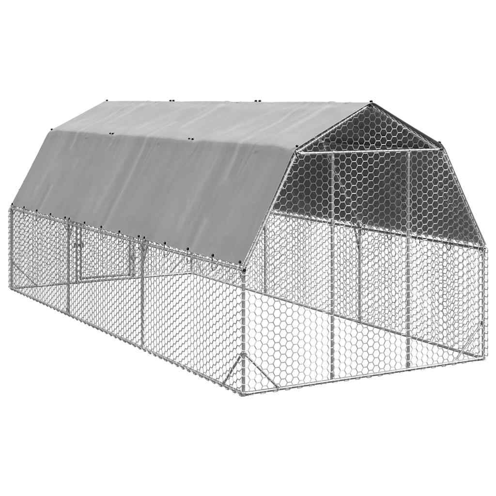 Enclos poulailler 15 m² acier galvanisé avec toit de protection pour jardin Argent – ComfortXL Outdoor Living - Image 5
