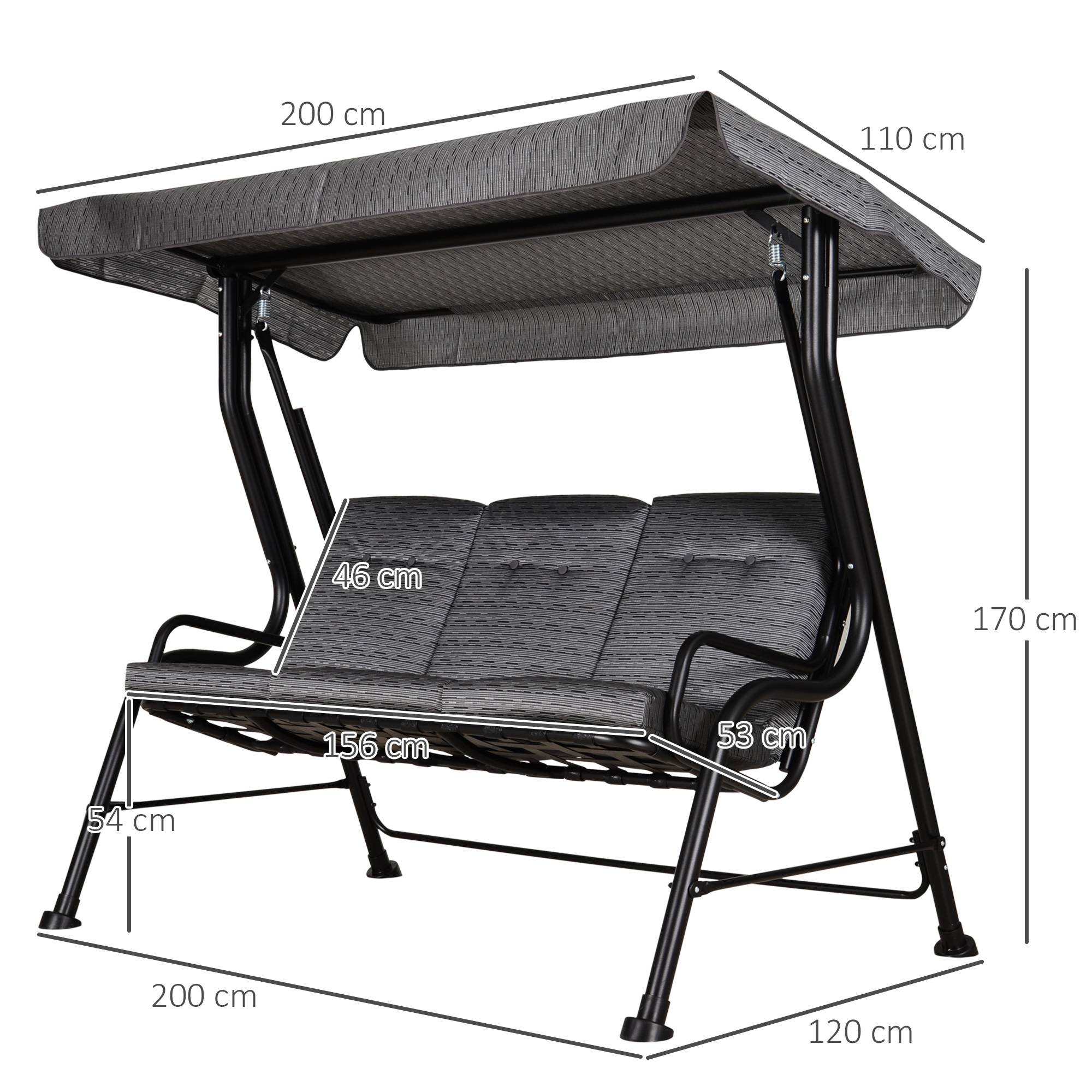 Outsunny - Balancelle de jardin 3 places grand confort toit inclinaison réglable épais coussins amovibles polyester acier époxy gris noir - Outsunny - Imagen 3