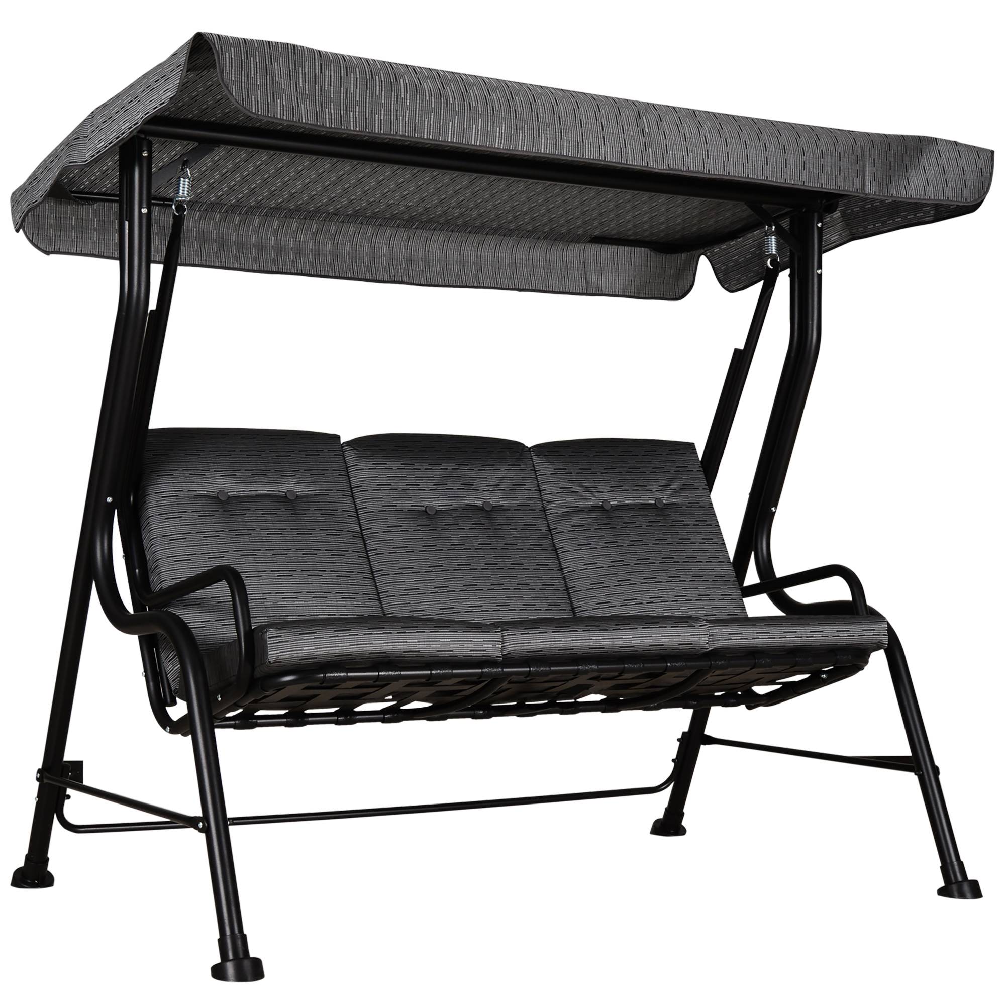 Outsunny - Balancelle de jardin 3 places grand confort toit inclinaison réglable épais coussins amovibles polyester acier époxy gris noir - Outsunny - Imagen 1