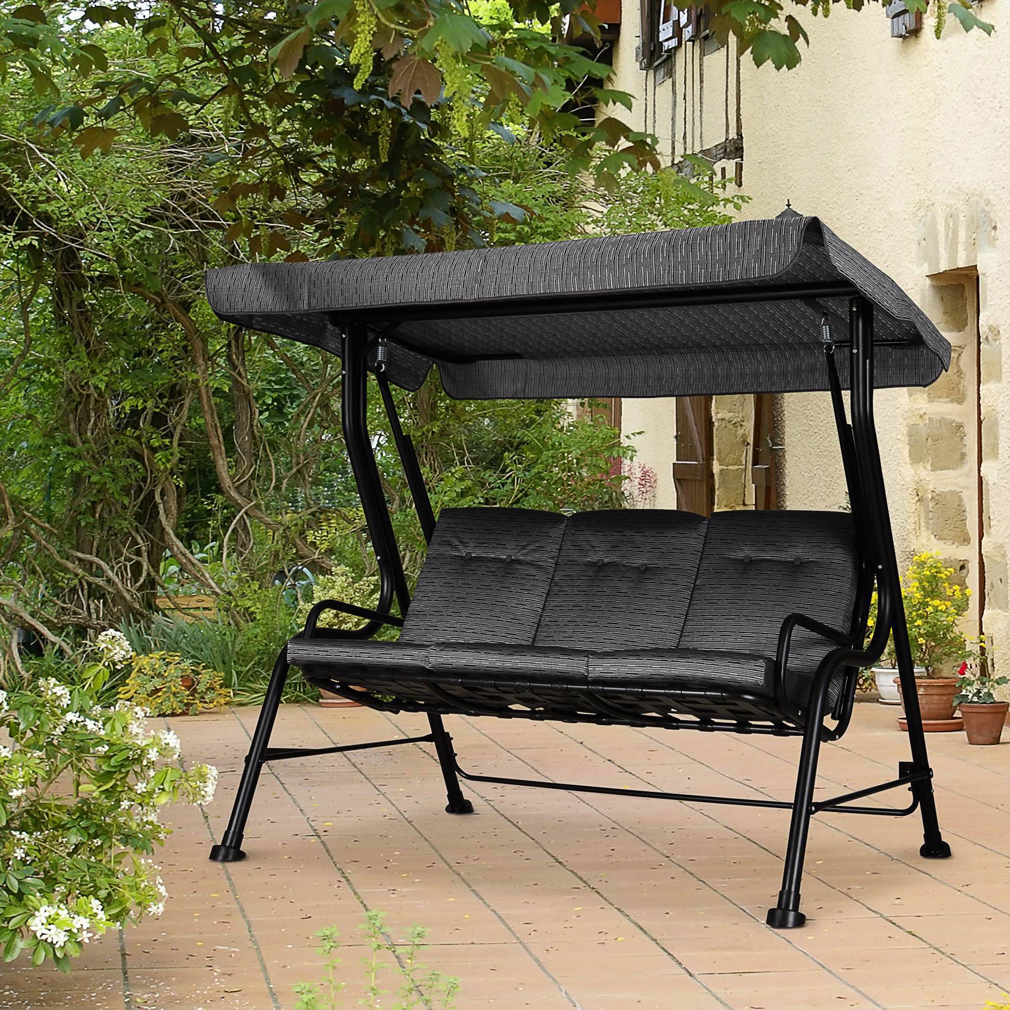 Outsunny - Balancelle de jardin 3 places grand confort toit inclinaison réglable épais coussins amovibles polyester acier époxy gris noir - Outsunny - Imagen 2