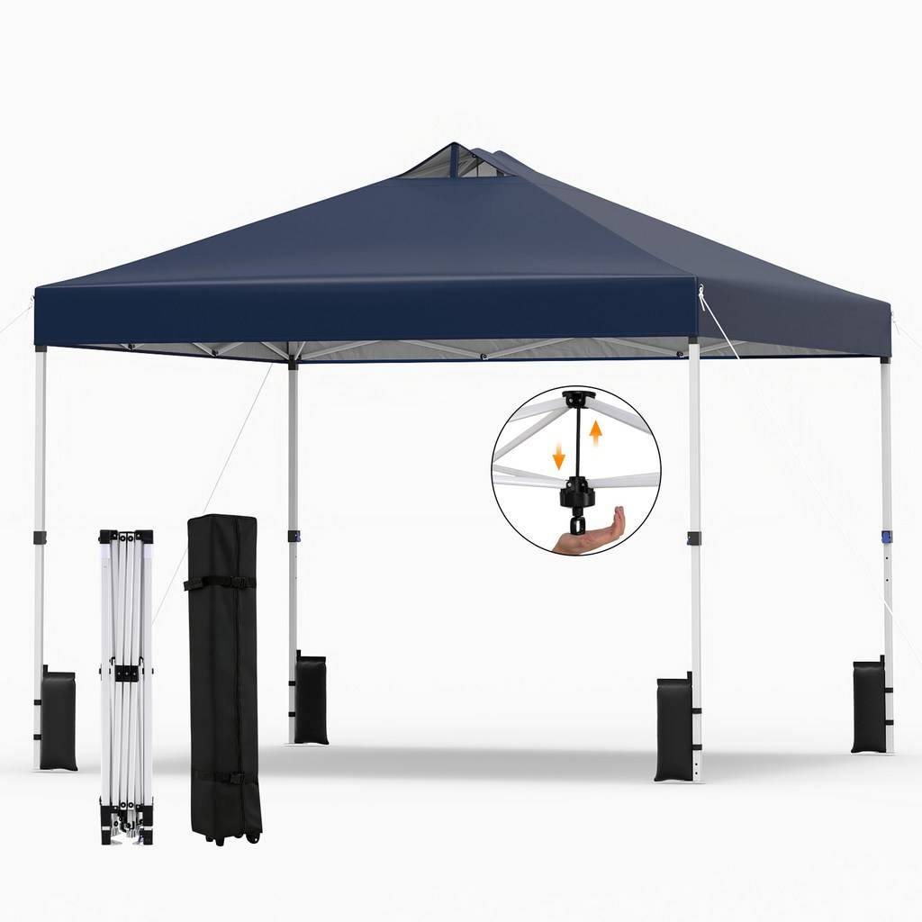Tonnelle de Jardin 3x3 m Tente Pop-Up Toit à Revêtement Argenté Gazebo Portable avec 4 Sacs de Sable Piquets Bleu MAISON CHIC - Image 1