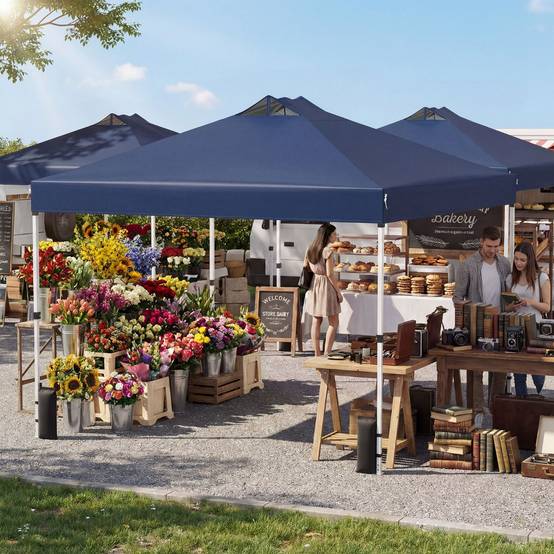 Tonnelle de Jardin 3x3 m Tente Pop-Up Toit à Revêtement Argenté Gazebo Portable avec 4 Sacs de Sable Piquets Bleu MAISON CHIC - Image 5