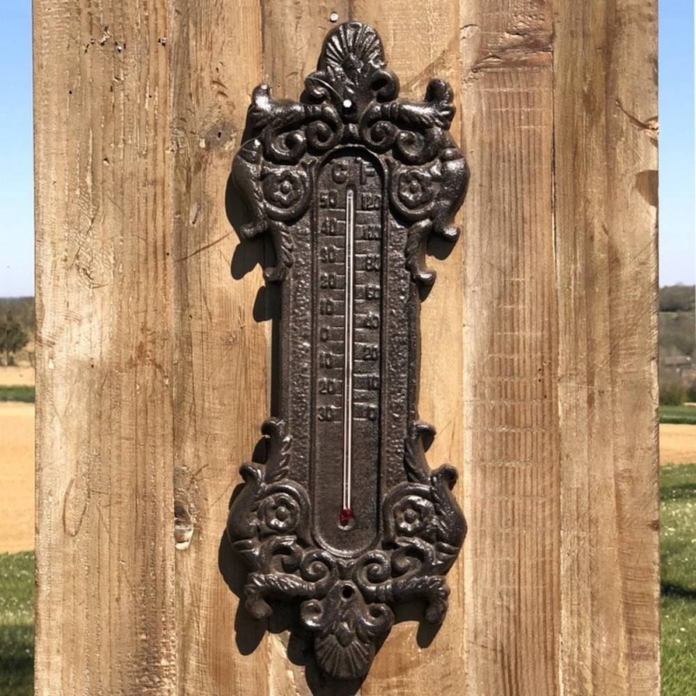 Chemin De Campagne - Grand thermomètre extérieur décoratif vintage jardin fonte marron 37cm Chemin de campagne - Imagen 2