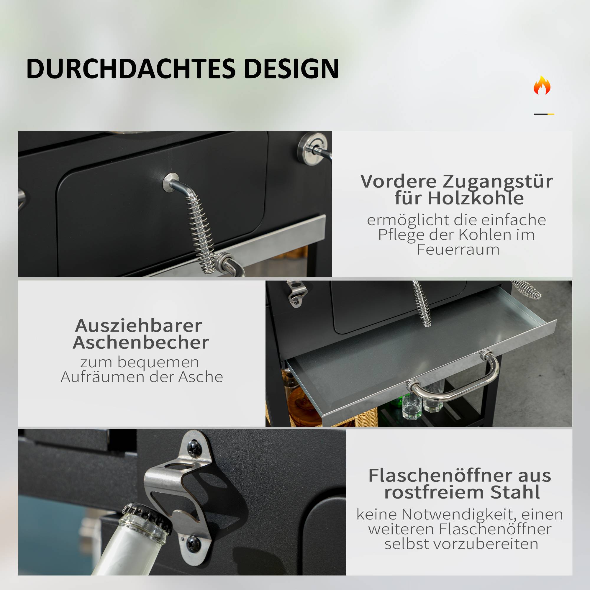 ComfortXL - Barbecue Charbon Acier Jardin Extérieur Hauteur Réglable 120x64x114cm Noir - ComfortXL Outdoor Living - Image 6