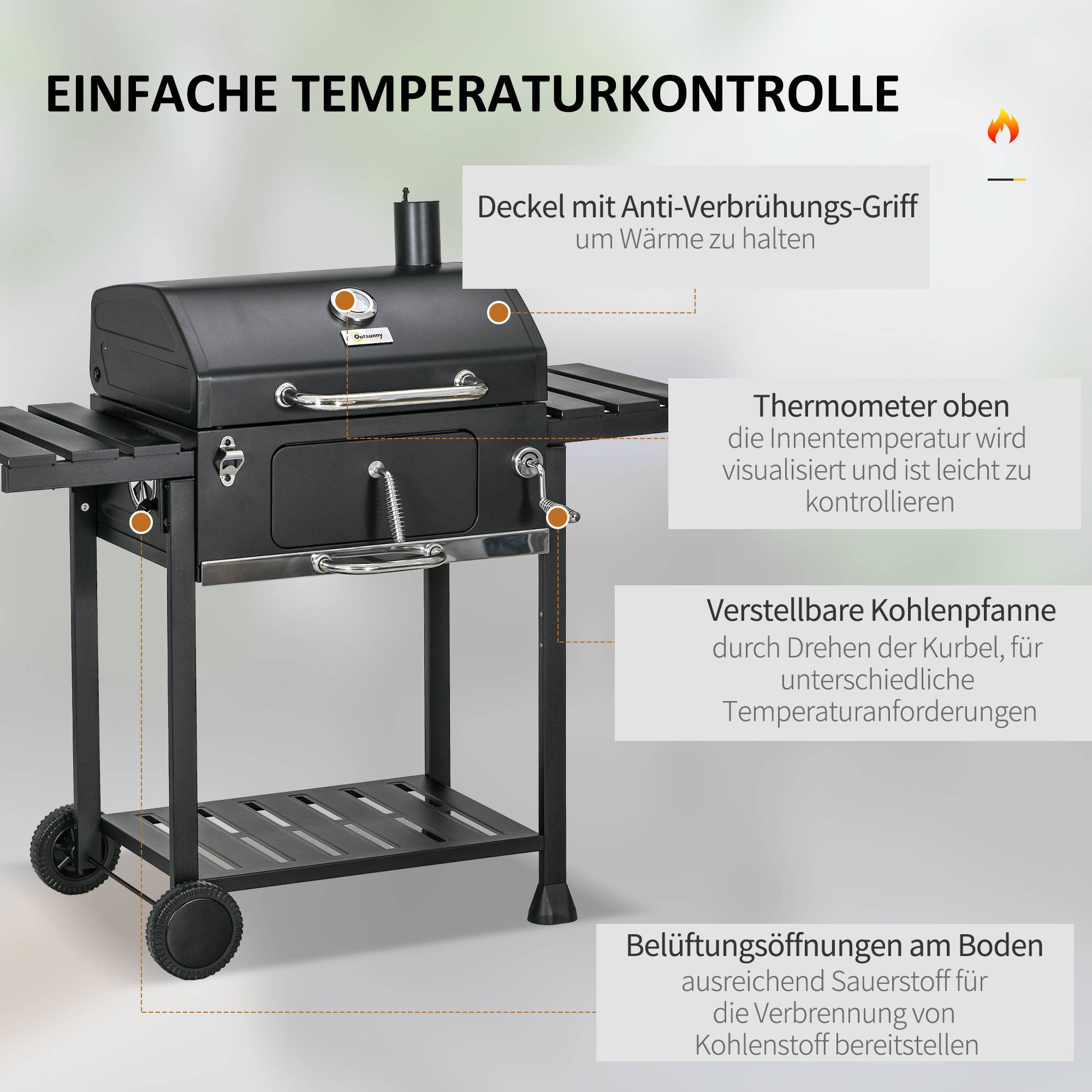 ComfortXL - Barbecue Charbon Acier Jardin Extérieur Hauteur Réglable 120x64x114cm Noir - ComfortXL Outdoor Living - Image 5