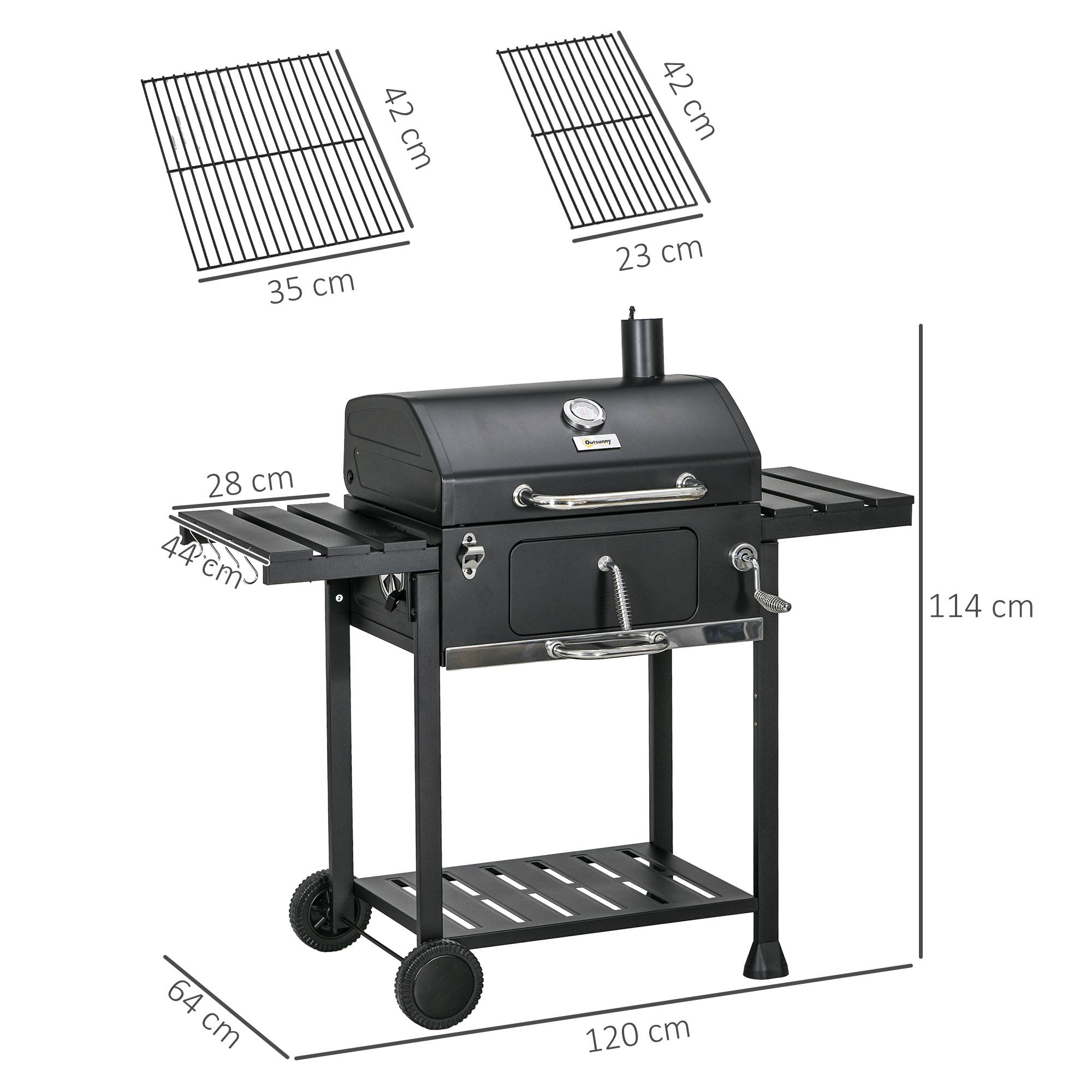 ComfortXL - Barbecue Charbon Acier Jardin Extérieur Hauteur Réglable 120x64x114cm Noir - ComfortXL Outdoor Living - Image 3