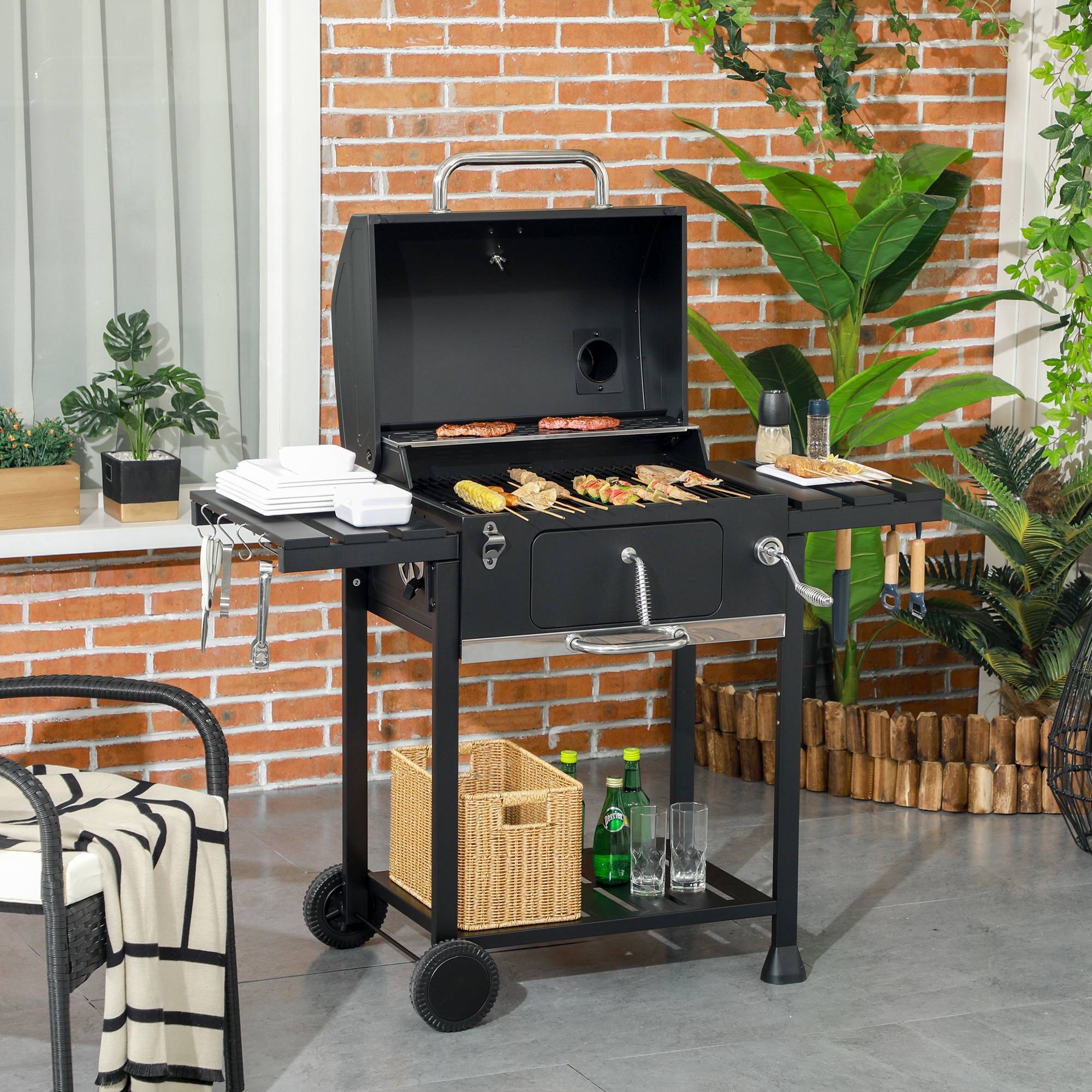 ComfortXL - Barbecue Charbon Acier Jardin Extérieur Hauteur Réglable 120x64x114cm Noir - ComfortXL Outdoor Living - Image 1