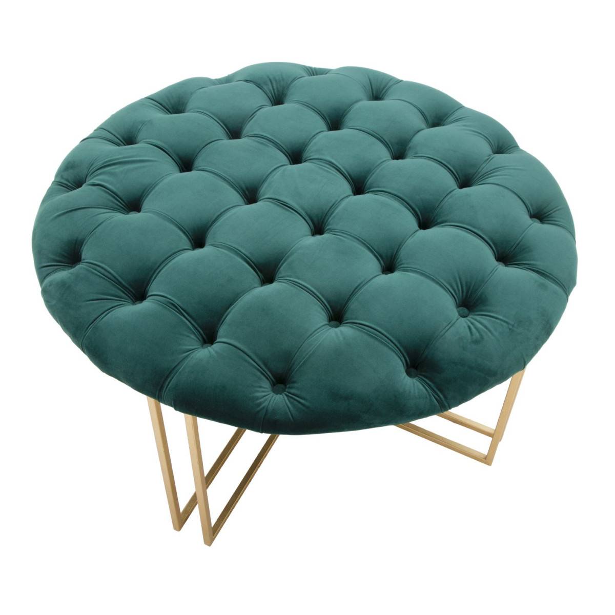 Pouf Capitonné en Velours "Puffy" 90cm Vert & Or - Image 3