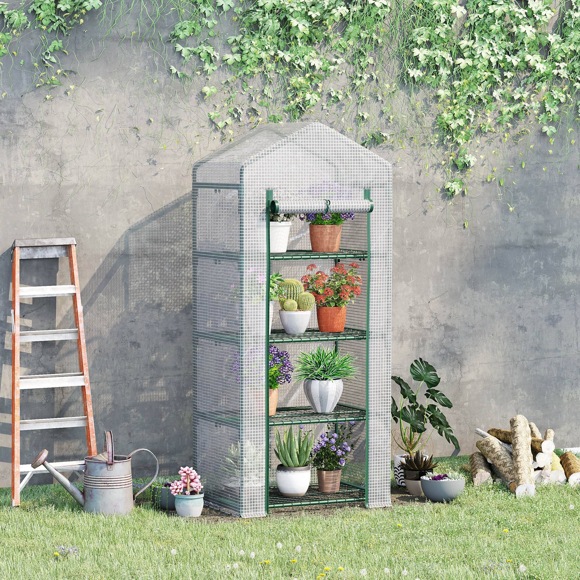 Sans Marque - Serre aluminium mini-serre châssis froid 4 étagères 70x50x160 cm blanche - Image 3