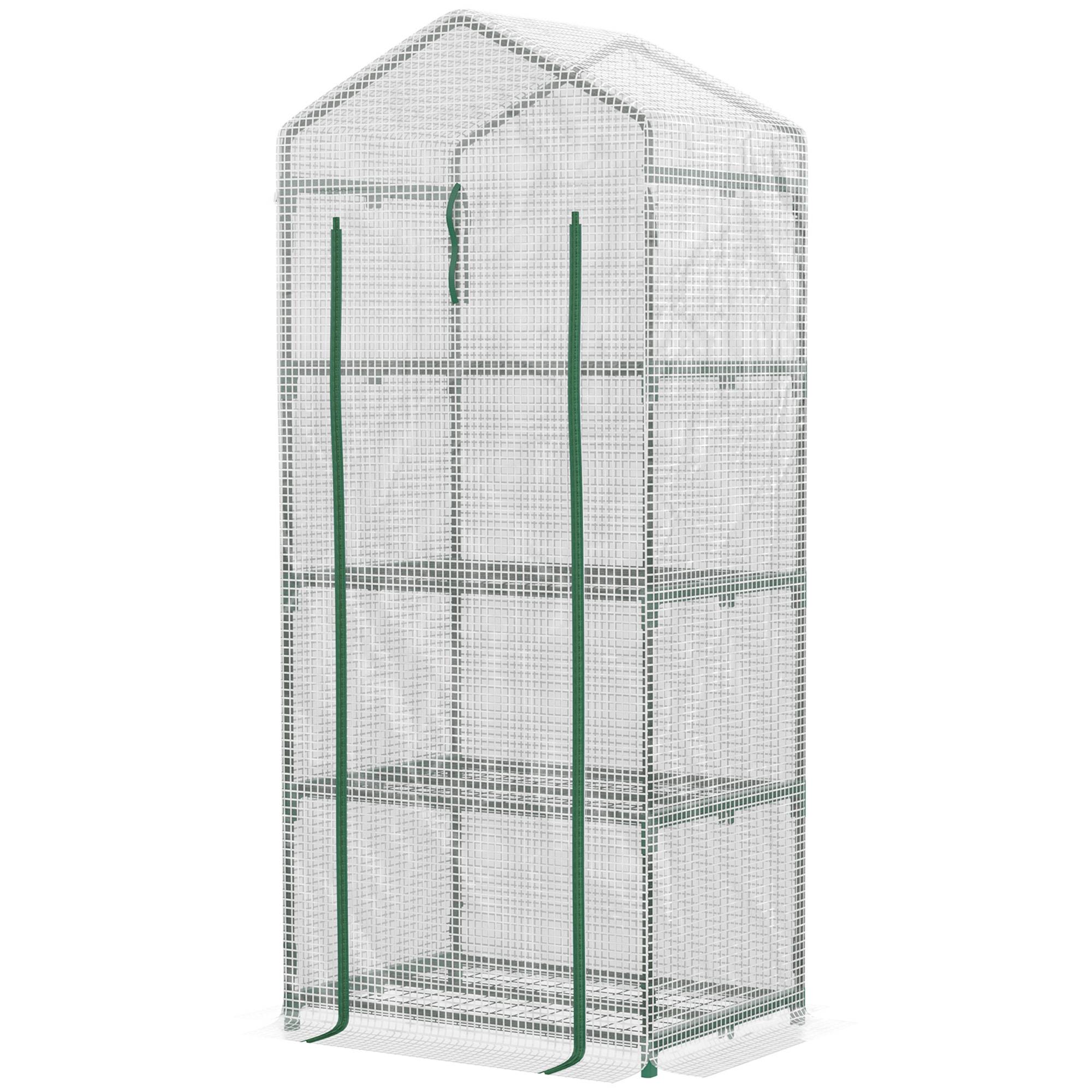 Sans Marque - Serre aluminium mini-serre châssis froid 4 étagères 70x50x160 cm blanche - Image 2