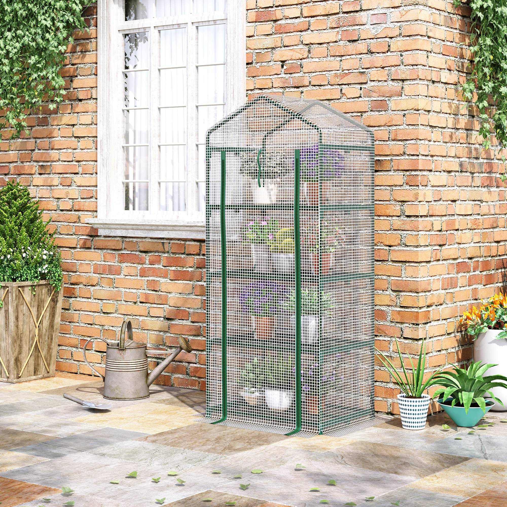 Sans Marque - Serre aluminium mini-serre châssis froid 4 étagères 70x50x160 cm blanche - Image 4