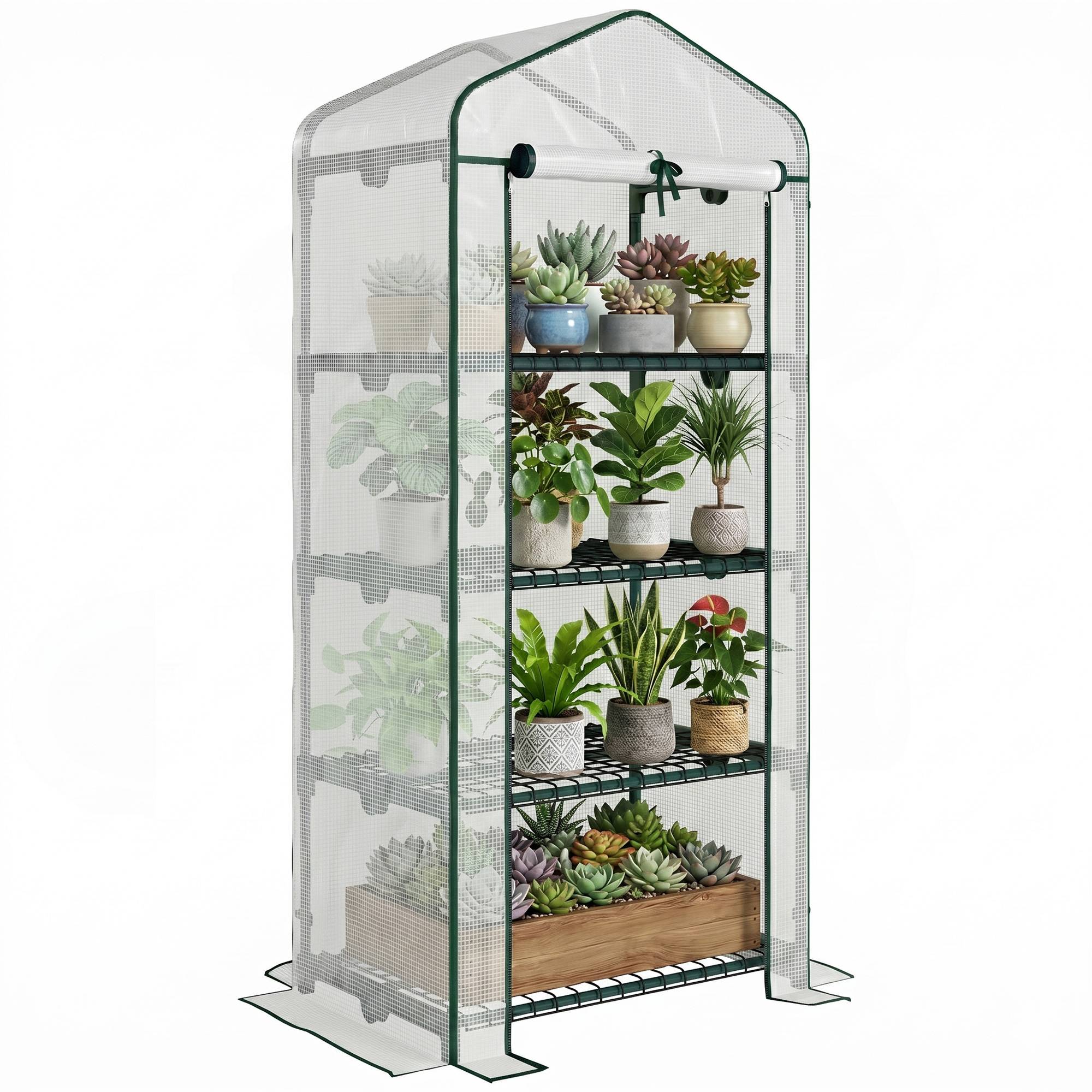 Sans Marque - Serre aluminium mini-serre châssis froid 4 étagères 70x50x160 cm blanche - Image 1