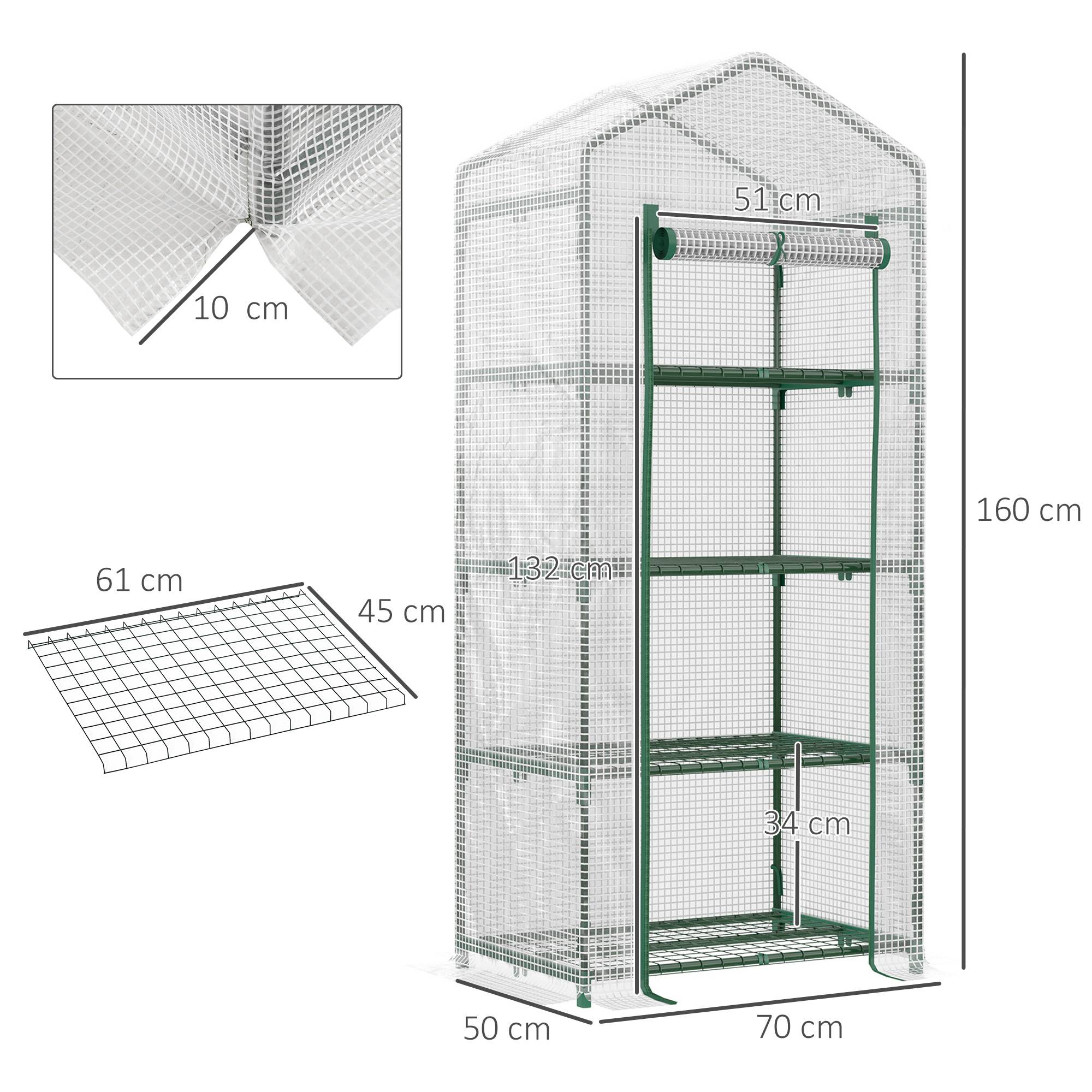 Sans Marque - Serre aluminium mini-serre châssis froid 4 étagères 70x50x160 cm blanche - Image 5