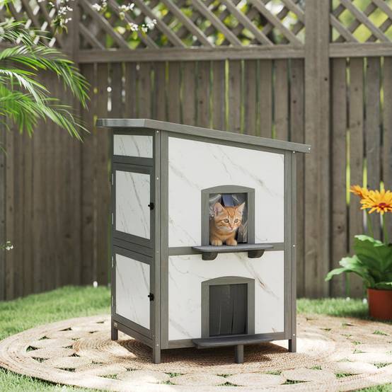 Maison pour chat bois blanc 60 x 60 x 88 cm - PANGIVO - Image 4