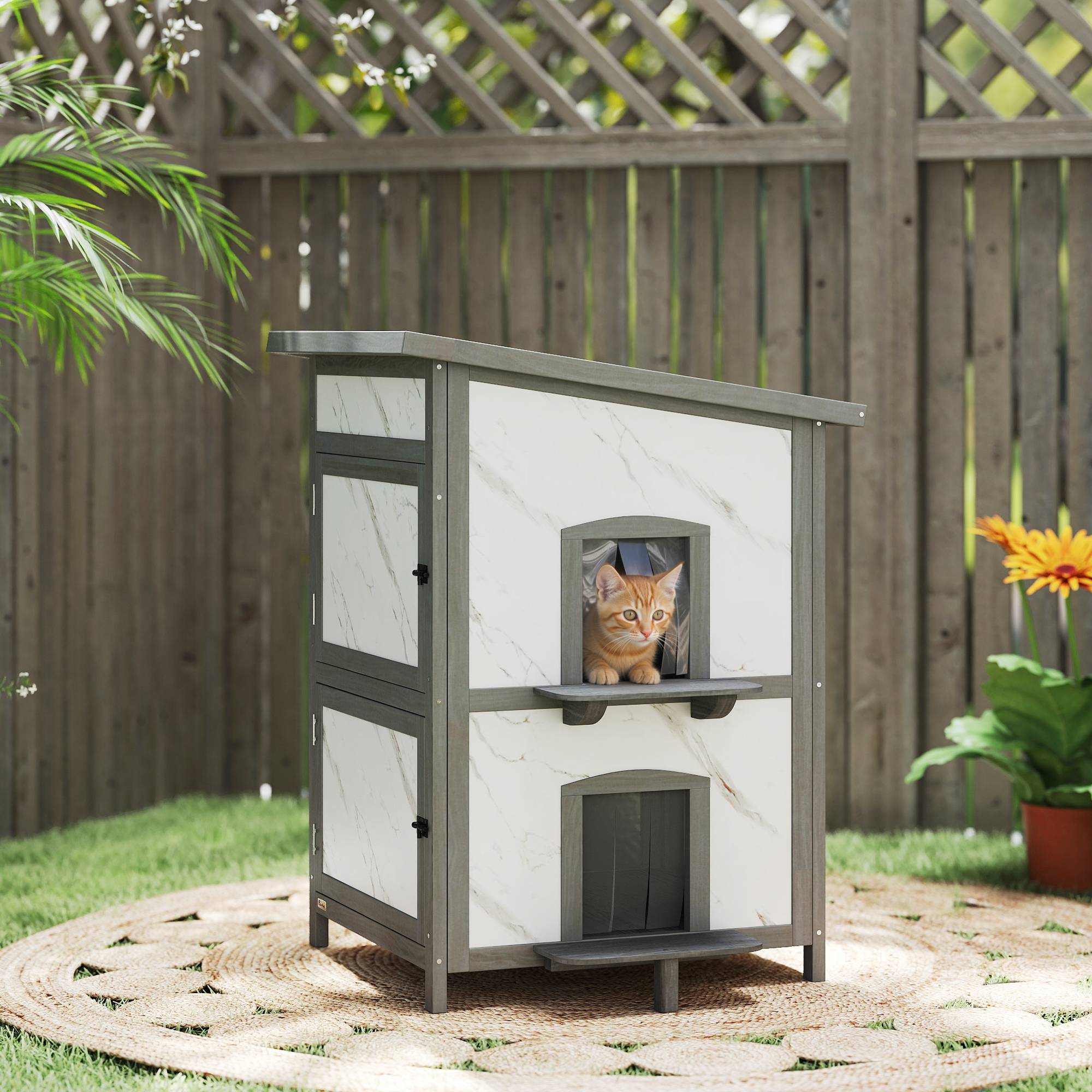 Maison pour chat bois blanc 60 x 60 x 88 cm - PANGIVO - Image 4