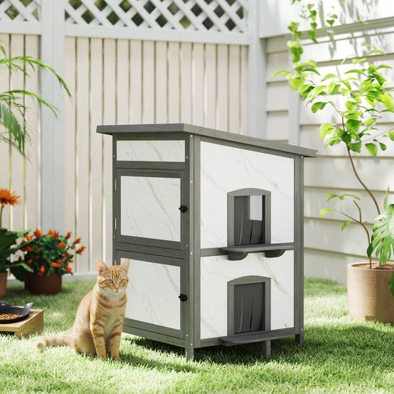 Maison pour chat bois blanc 60 x 60 x 88 cm - PANGIVO - Image 3
