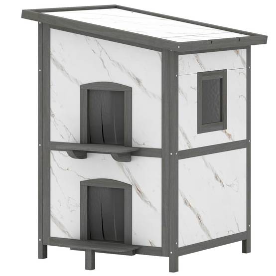 Maison pour chat bois blanc 60 x 60 x 88 cm - PANGIVO - Image 2