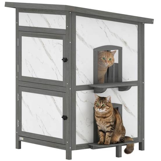Maison pour chat bois blanc 60 x 60 x 88 cm - PANGIVO - Image 1