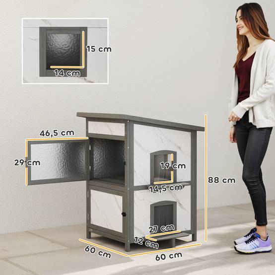 Maison pour chat bois blanc 60 x 60 x 88 cm - PANGIVO - Image 5