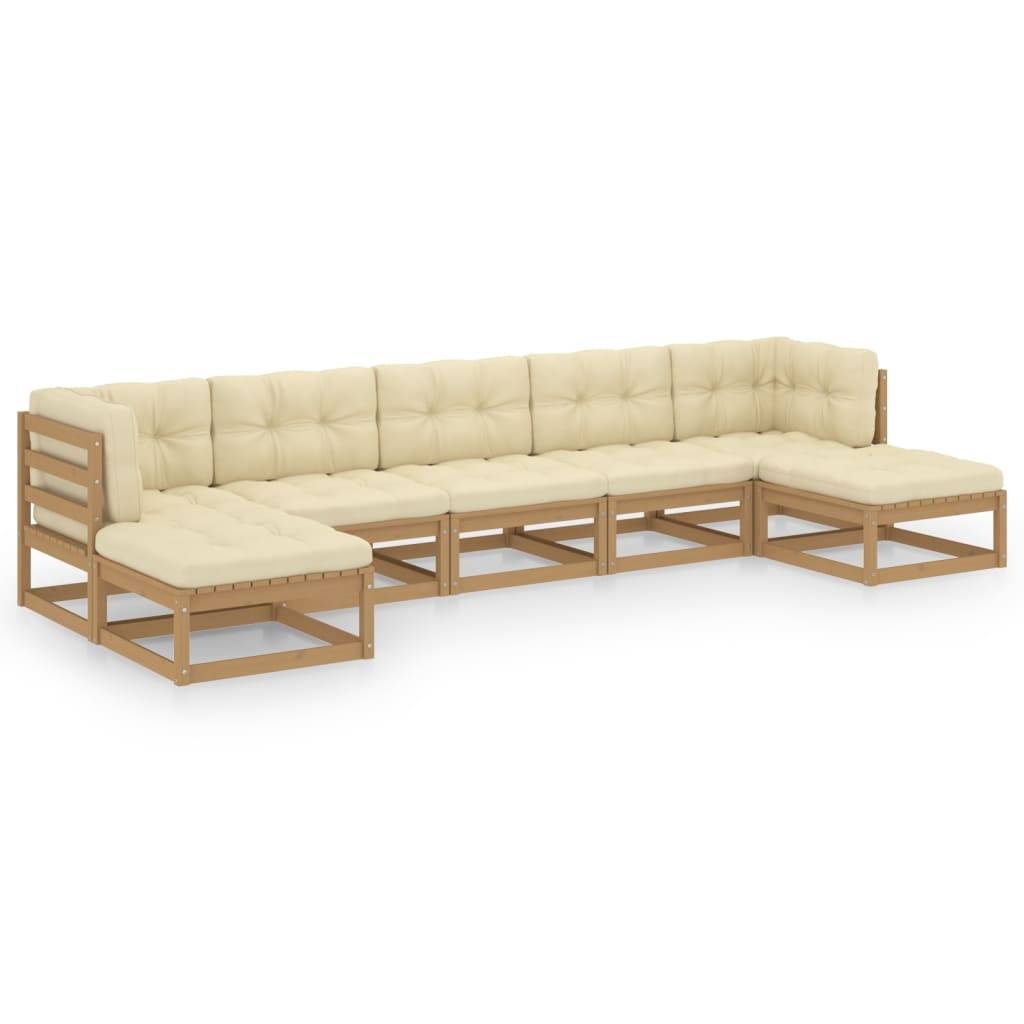 Helloshop26 - Salon de jardin meuble d'extérieur ensemble de mobilier 7 pièces avec coussins marron miel bois de pin - Imagen 1