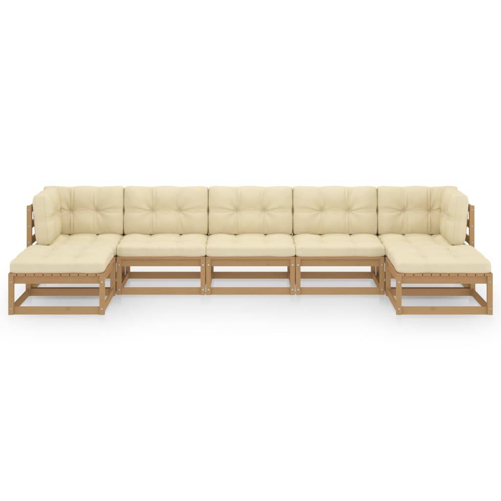 Helloshop26 - Salon de jardin meuble d'extérieur ensemble de mobilier 7 pièces avec coussins marron miel bois de pin - Imagen 2