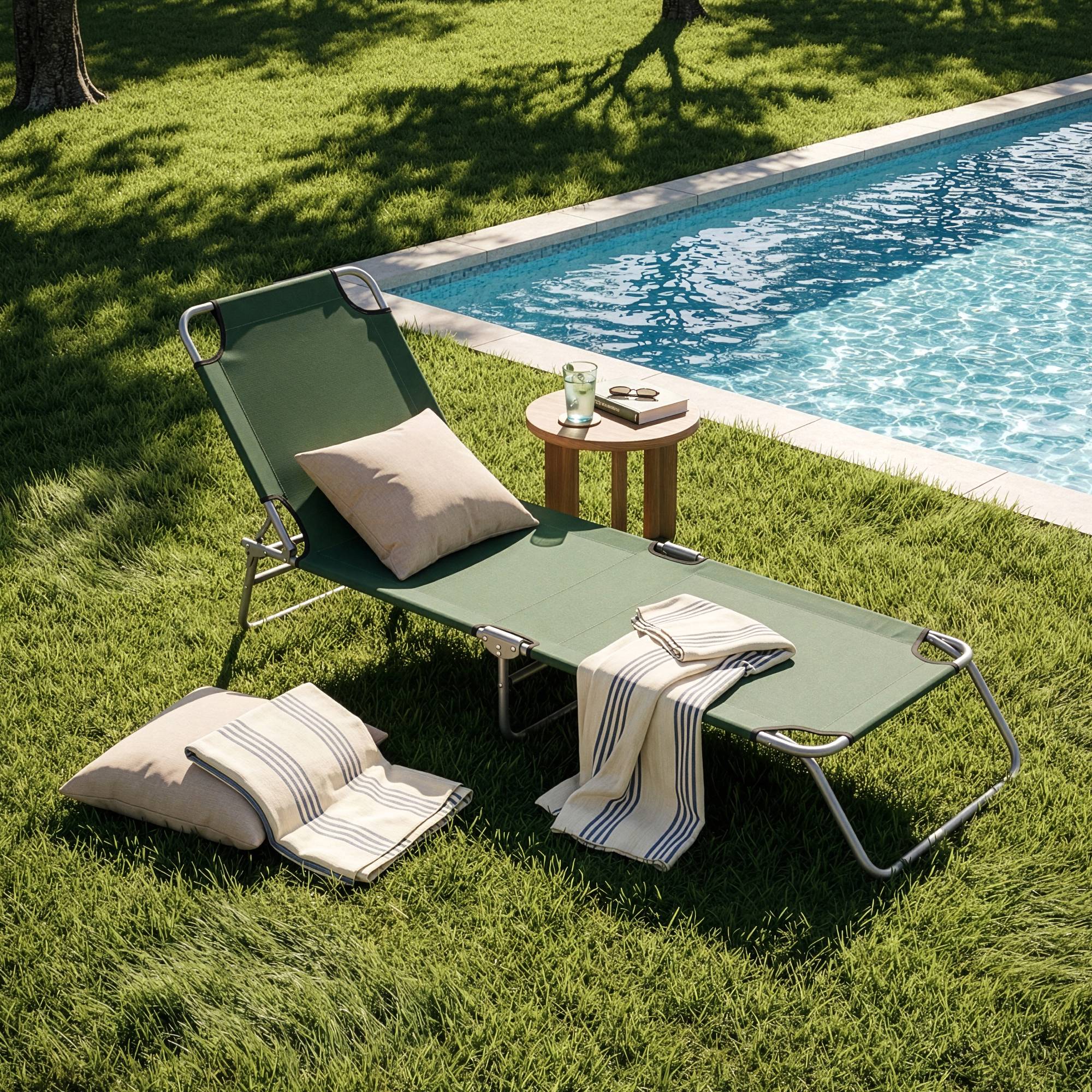 Casa.Pro - Transat Carcao Inclinable Acier Polyester Argenté Mat Vert Foncé [casa.pro] - Image 4