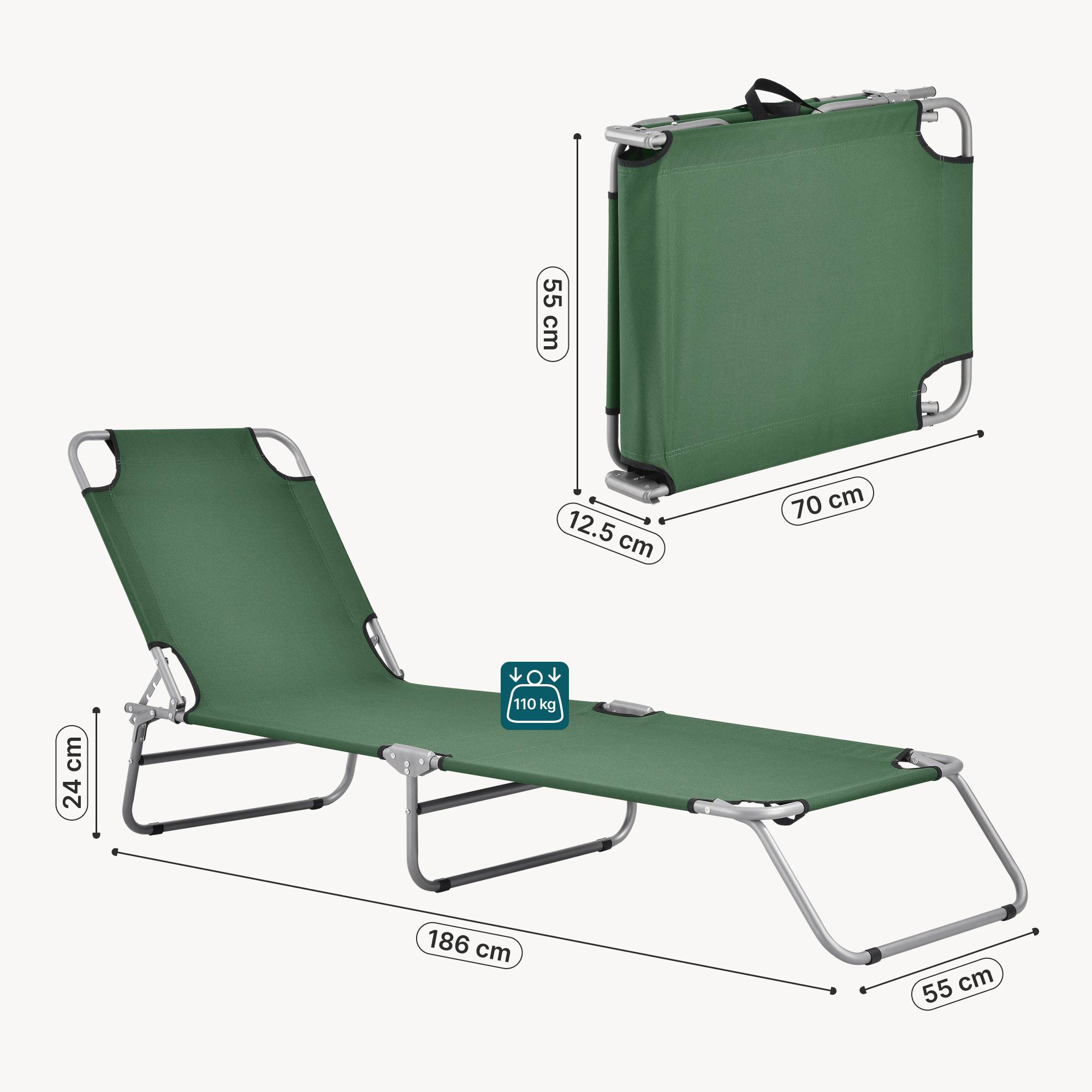 Casa.Pro - Transat Carcao Inclinable Acier Polyester Argenté Mat Vert Foncé [casa.pro] - Image 3