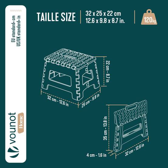 Tabouret pliant portable 32x25x22cm - Marchepied pliable antidérapant avec poignée - Plastique - Noir - VOUNOT® - Image 3