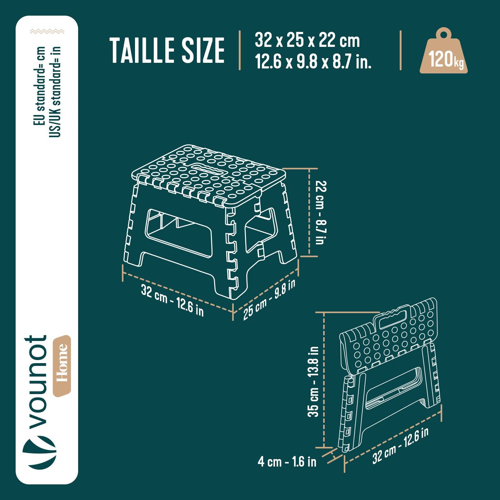 Tabouret pliant portable 32x25x22cm - Marchepied pliable antidérapant avec poignée - Plastique - Noir - VOUNOT® - Image 3