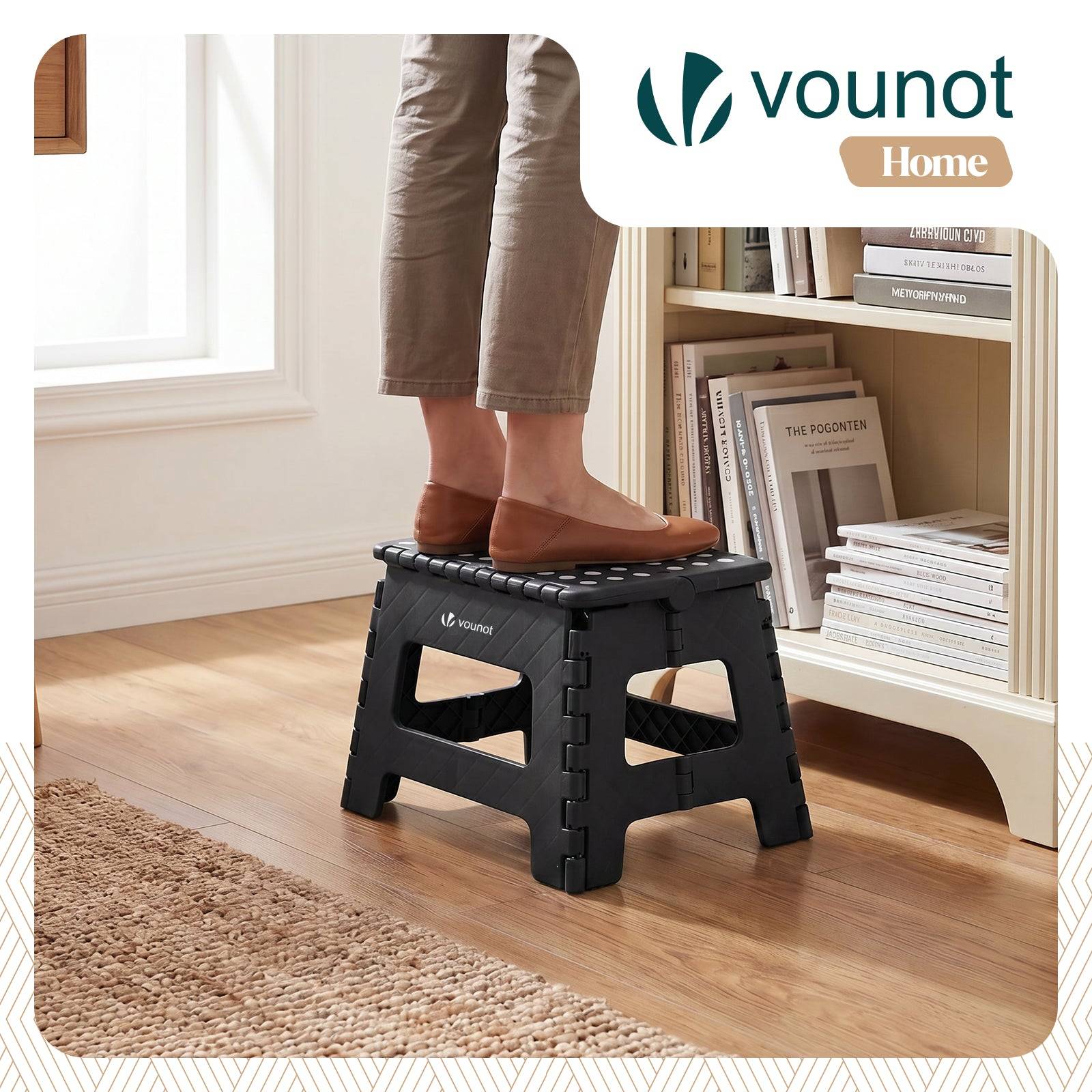 Tabouret pliant portable 32x25x22cm - Marchepied pliable antidérapant avec poignée - Plastique - Noir - VOUNOT® - Image 2