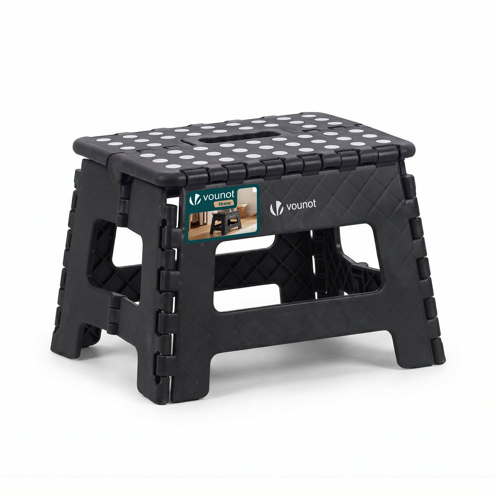 Tabouret pliant portable 32x25x22cm - Marchepied pliable antidérapant avec poignée - Plastique - Noir - VOUNOT® - Image 1